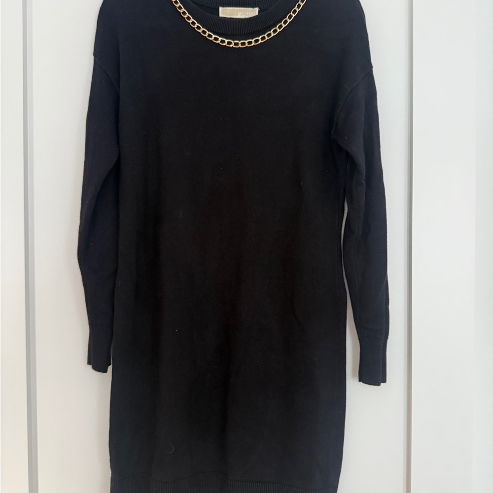 Michael Kors Black knitted Dress with Gold Chain Accent
